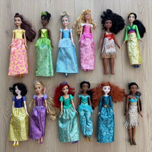 Disney Princess Doll Lot + Melissa & Doug Wooden Dress-Up Puzzle Set, Like New